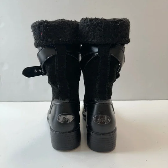 Coach Zena Black Leather Suede Shearling Buckle‎ Ankle Boots Women Size 7B - Picture 4 of 10
